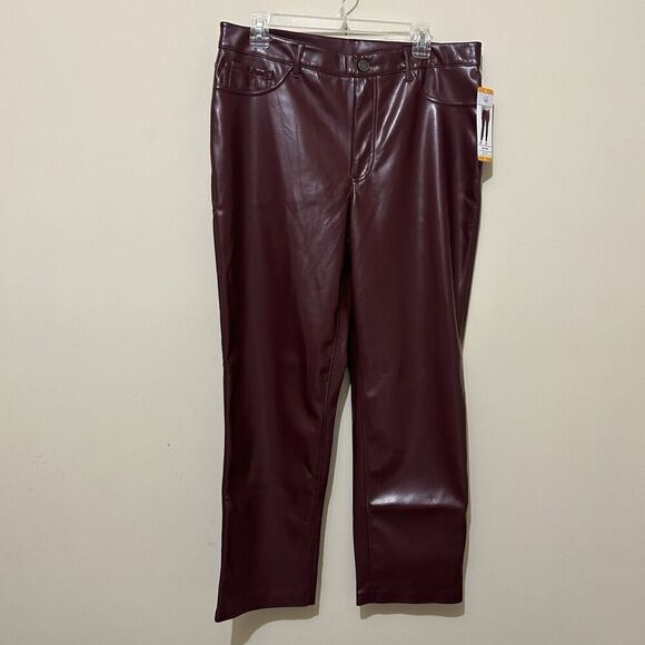 Joie Women’s Vegan Leather Straight Leg Pants Size 12 Maroon Red 90s Y2K NWT - Picture 3 of 9